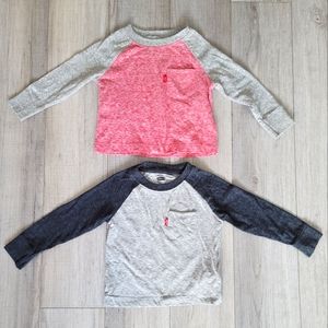 Baby long sleeve soft Levi's Brand baseball tees in grey and charcoal & grey red